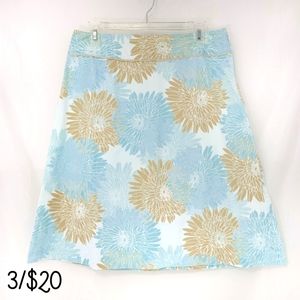 Banana Republic Floral Skirt Blue & Tan Cotton Size 8